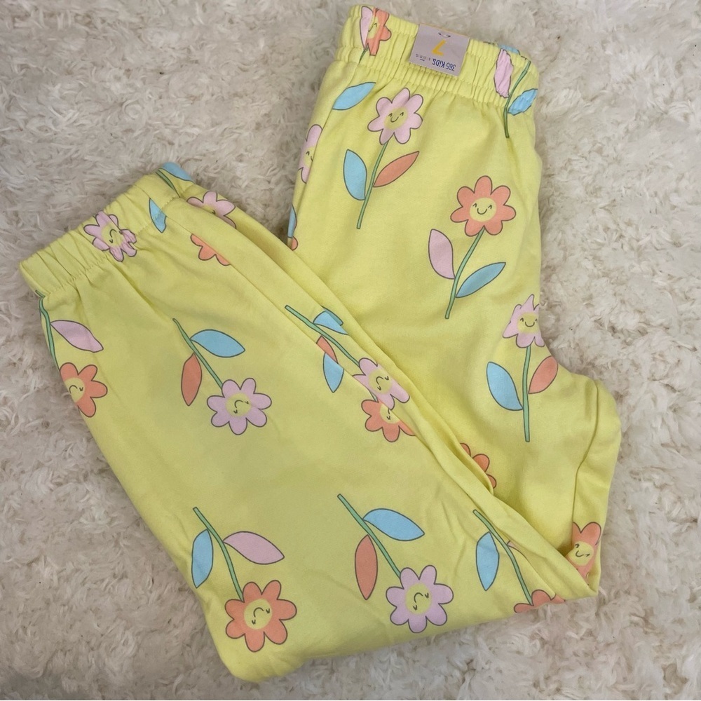 365 Kids Girls Jogger Pants Yellow Floral Size 7 NWT‎